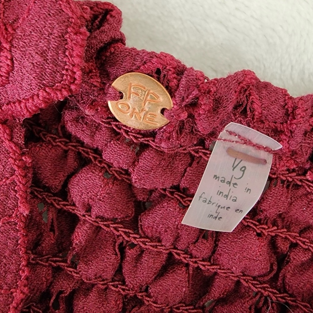 Free People Adella Crochet Lace Bralette Crop Top Burgundy NWOT Size Large - Picture 3 of 8